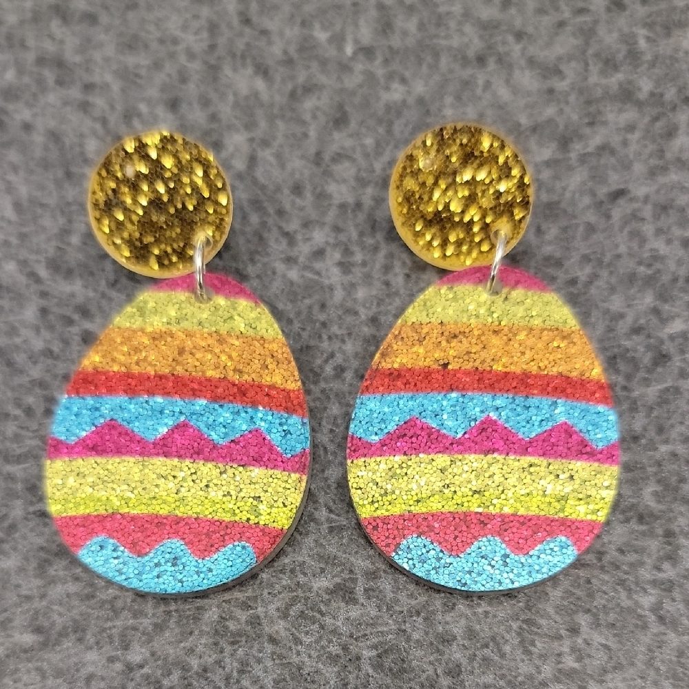 Striped Teardrop Earrings with Glitter Accents